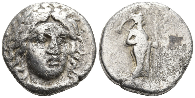 SATRAPS OF CARIA. Maussollos 377-352 BC
AR Drachm (15.1mm 3.42g)
Obv: Laureate...