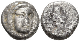 SATRAPS OF CARIA. Uncertain Satrap (?). (4th century BC).
AR Drachm (14.2mm 3.56g)
Obv: Laureate head of Apollo facing, turned slightly to right and...