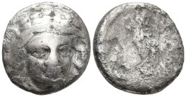 SATRAPS OF CARIA. Uncertain Satrap (?). (4th century BC).
AR Drachm (14.4mm 3.23g)
Obv: Laureate head of Apollo facing, turned slightly to right and...