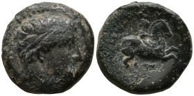 KINGS OF MACEDON. Philip II (359-336 BC)
AE Bronze (17.8mm 5.13g)
Obv: Diademed head of Apollo right.
Rev: ΦΙΛΙΠΠΟΥ. Youth on horseback right; belo...