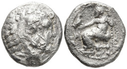 KINGS OF MACEDON. Alexander III ‘the Great’ (336-323 BC)
AR Drachm (15.8mm 3.94g)
Obv: Head of Herakles right, wearing lionskin headdress
Rev: AΛEΞ...