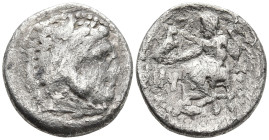 KINGS OF MACEDON. Alexander III ‘the Great’ (336-323 BC)
AR Drachm (17.1mm 4.02g)
Obv: Head of Herakles right, wearing lionskin headdress
Rev: AΛEΞ...