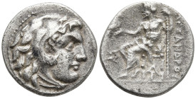 KINGS OF MACEDON. Alexander III ‘the Great’ (336-323 BC). Magnesia ad Meandrum
AR Drachm (15.8mm 3.94g)
Obv: Head of Herakles right, wearing lionski...