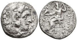 KINGS OF MACEDON. Alexander III ‘the Great’ (336-323 BC)
AR Drachm (17.5mm 3.78g)
Obv: Head of Herakles right, wearing lionskin headdress
Rev: AΛEΞ...