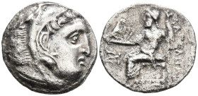 KINGS OF MACEDON. Alexander III ‘the Great’ (336-323 BC)
AR Drachm (17.7mm 3.76g)
Obv: Head of Herakles right, wearing lionskin headdress
Rev: AΛEΞ...