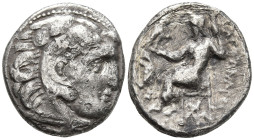 KINGS OF MACEDON. Alexander III ‘the Great’ (336-323 BC)
AR Drachm (16.8mm 3.72g)
Obv: Head of Herakles right, wearing lionskin headdress
Rev: AΛEΞ...