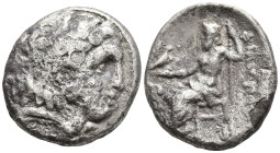KINGS OF MACEDON. Alexander III ‘the Great’ (336-323 BC)
AR Drachm (16.5mm 4.25g)
Obv: Head of Herakles right, wearing lionskin headdress
Rev: AΛEΞ...