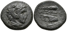 KINGS of MACEDON. Alexander III 'the Great' (336-323 BC). Uncertain mint in Western Asia Minor.
AE Unit (19mm 6.17g)
Obv: Head of Herakles right, we...