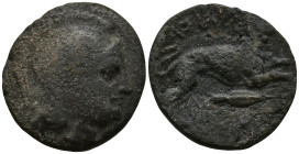 KINGS of THRACE. Lysimachos (305-281 BC). Lysimacheia.
AE Bronze (19.7mm 4.32g)
Obv: Head of Athena to right, wearing crested Attic helmet.
Rev: ΒΑ...