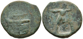 KINGS OF MACEDON. Demetrios I Poliorketes, (306-283 BC).
AE Bronze (18.9mm 5.14g)
Obv: Gallet prow left
Rev: Poseidon, nude but for a chlamys wrapp...