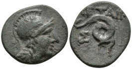 KINGS of PERGAMON. Philetairos. (200-133 BC)
AE Bronze (16mm 3g)
Obv: Helmeted head of Athena right.
Rev: ΦΙΛΕΤΑΙΡΟΥ. Coiled snake, head standing r...