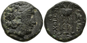 SELEUKID KINGDOM. Antiochos II Theos (261-246 BC). Sardes
AE Bronze (16.6mm 5.08g)
Obv: Laureate head of Apollo right.
Rev: BAΣΙΛΕΩΣ / ANTIOXOY. Tr...