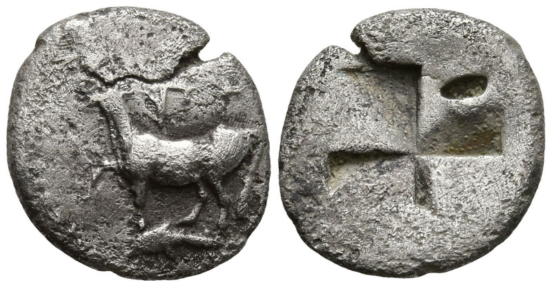 THRACE. Byzantion (Circa 340-320 BC)
AR 1/10 Stater (11.3mm 1.1g)
Obv: ΠY. Bul...