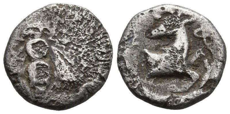 IONIA. Ephesos. (Circa 390-380 BC)
AR Obol (8.8mm 0.7g)
Obv: Bee
Rev: Forepar...