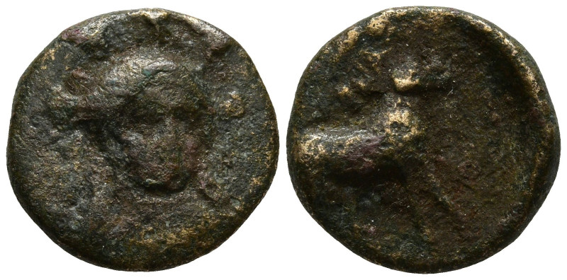 Greek
IONIA. Klazomenai. (4th Century BC)
AE Bronze (12.3mm 1.49g)
Obv: Bust ...