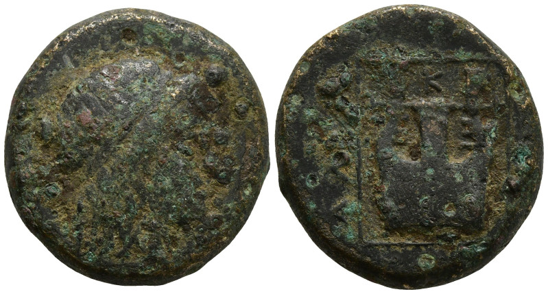 IONIA. Kolophon. (Circa 389-350 BC).
AE Bronze (17.9mm 6.7g)
Obv: Head of Apol...