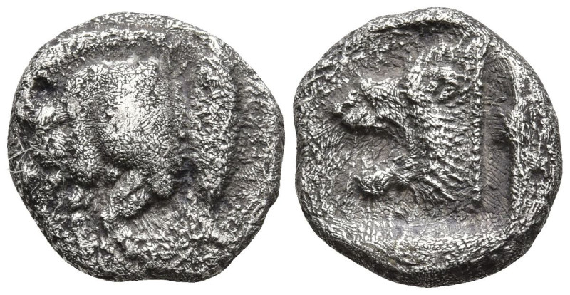 MYSIA. Kyzikos. (Circa 450-400 BC).
AR Diobol (10.4mm 1.11g)
Obv: Forepart of ...