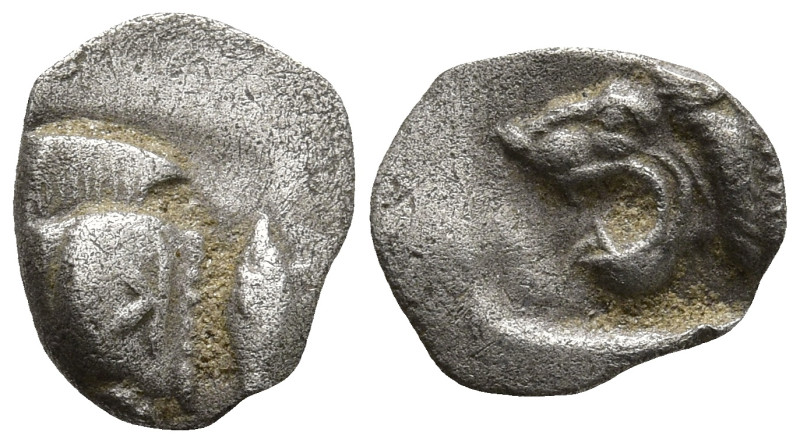 MYSIA. Kyzikos. (Circa 450-400 BC).
AR Hemiobol (7.5m 0.28g).
Obv: Forepart of...