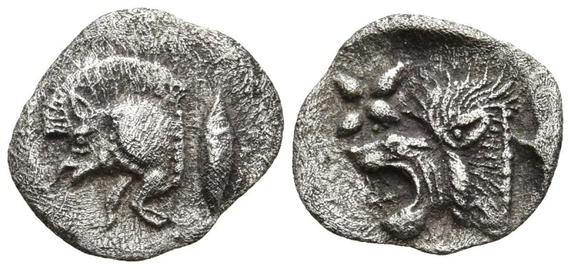 MYSIA. Kyzikos. (Circa 450-400 BC).
AR Hemiobol (8.7mm 0.26g)
Obv: Forepart of...