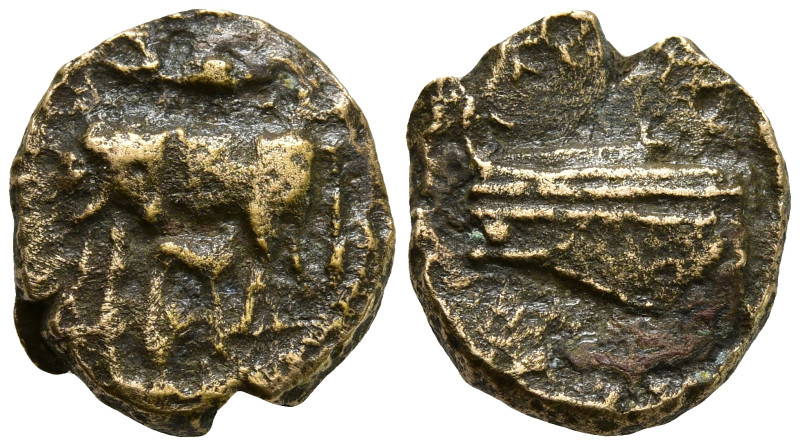 IONIA. Lebedos.(Circa 4th-3rd centuries BC)
AE Bronze (11.8mm 1.89g)
Obv: Cow ...