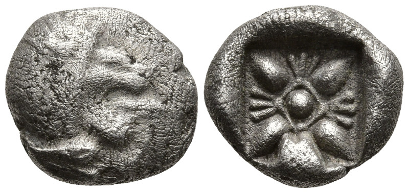 IONIA. Miletos. (6th-5th centuries BC).
AR Diobol (9.8mm 1.07g)
Obv: Forepart ...