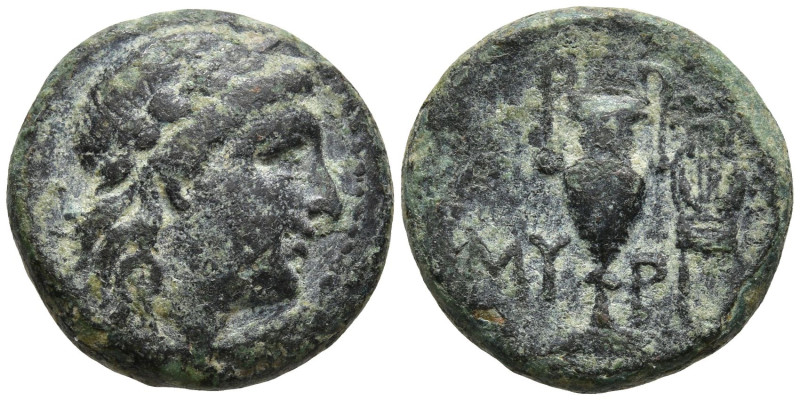 AEOLIS. Myrina. (Circa 3rd-2nd century BC)
AE Bronze (17.2mm 3.82g)
Obv: Laure...