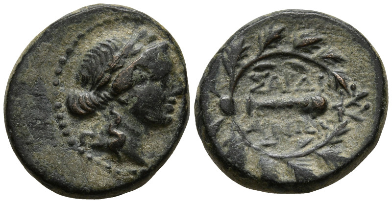 LYDIA. Sardes. (Circa 2nd-1st centuries BC)
AE Bronze (14.6mm 2.81g)
Obv: Laur...