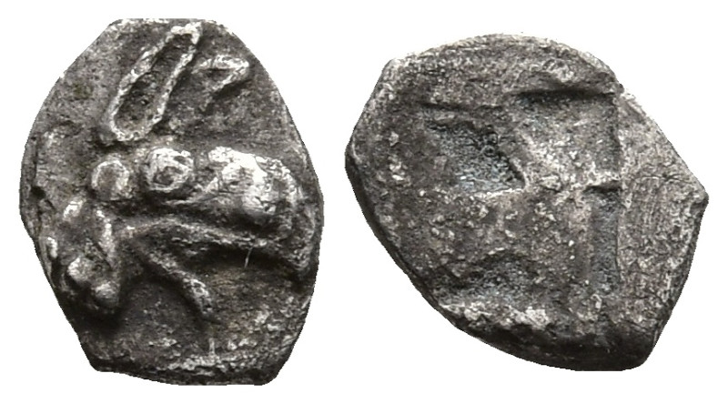 IONIA. Teos. (Circa 500-460 BC)
AR Hemitetartemorion (5mm 0.09g)
Obv: Head of ...