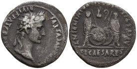 Augustus (27 BC-14 AD). Lugdunum (Lyon) mint
AR Denarius (120mm 3.42g)
Obv: CAESAR AVGVSTVS DIVI F PATER PATRIAE. Laureate head right.
Rev: C L CAESAR...