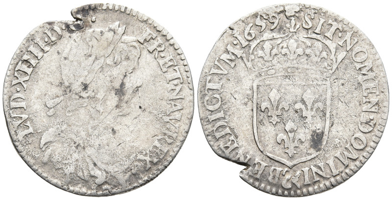 FRANCE. Louis XIV the Sun King (1643-1715 AD)
AR 1/12 Écu (20.7mm 2.13g)
Obv: ...