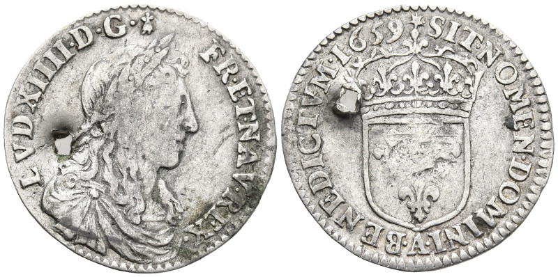 FRANCE. Louis XIV the Sun King (1643-1715 AD)
AR 1/12 Écu (20.9mm 2.22g)
Obv: ...