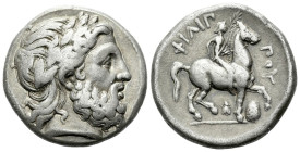 Kingdom of Macedon, Philip II, 359-336 and postumous issues Amphipolis Tetradrachm circa 342-329, AR 25.00 mm., 14.15 g.
Laureate and bearded head of...