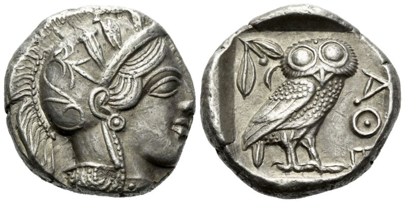 Attica, Athens Tetradrachm circa 454-404, AR 24.00 mm., 17.19 g.
Head of Athena...