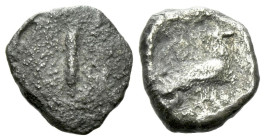 Etruria, Populonia Unit IV-III century, AR 13.00 mm., 1.19 g.
Eagle with closed wings standing r. Rev. I (mark of value).cf. Roma E-108, 24; Roma XXI...