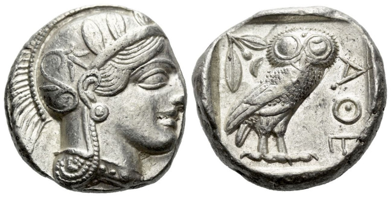 Attica, Athens Tetradrachm circa 454-404, AR 24.00 mm., 17.18 g.
Head of Athena...