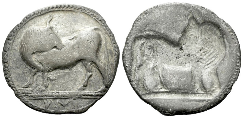 Lucania, Sybaris Nomos circa 550-510, AR 28.00 mm., 7.08 g.
Bull standing l. on...