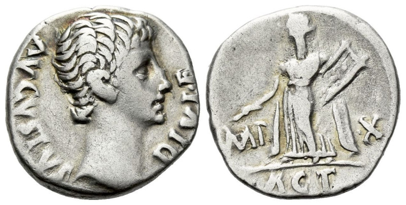 Octavian as Augustus, 27 BC – 14 AD Denarius Lugdunum 15-13, AR 17.00 mm., 3.75 ...