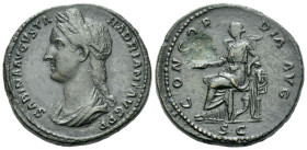 Sabina, wife of Hadrian As Rome circa 128-134, Æ 27.00 mm., 14.18 g.
Diademed and draped bust l. Rev. Concordia seated l., holding patera. C 23. RIC ...