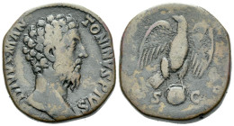 Divus Marcus Aurelius Sestertius Sestertius After 180, Æ 30.00 mm., 21.17 g.
Bare head r. Rev. Eagle standing r. on globe, head l., wings spread. C –...