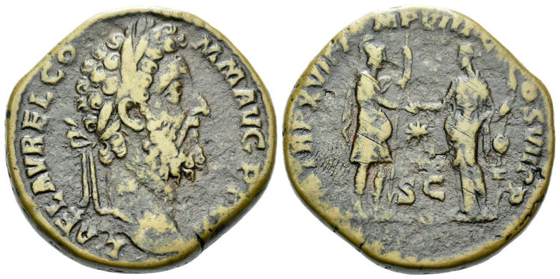 Commodus, 177-192 Sestertius Rome 192, Æ 30.00 mm., 21.69 g.
Laureate head r. R...