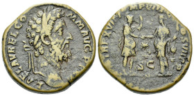 Commodus, 177-192 Sestertius Rome 192, Æ 30.00 mm., 21.69 g.
Laureate head r. Rev. Roma and Fides standing facing one another, each holding spear and...