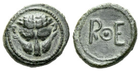 Bruttium, Rhegium Bronze circa 420-415, Æ 13.00 mm., 1.57 g.
Head of lion facing. Rev. R-E flanking pellet-in-circle. Rutter, South, Group II. Histor...