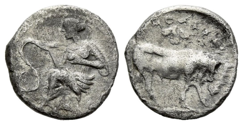 Sicily, Selinus Litra circa 410, AR 11.00 mm., 0.73 g.
Nymph seated l. on rock,...