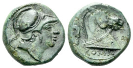 Litra circa 241-235,, Æ 14.90 mm., 2.75 g.
Helmeted head of beardless Mars r. Rev. Bridled horse's head r.; behind, sickle and beneath, ROMA. Sydenha...