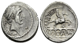 L. Marcius Philippus. Denarius circa 56, AR 18.40 mm., 4.14 g.
Diademed head of Ancus Marcius r.; behind, lituus and below, ANCVS. Rev. PHILIPPVS Equ...