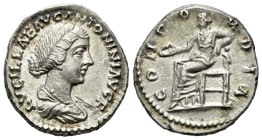 Lucilla, daughter of M. Aurelius and wife of Lucius Verus Denarius Rome 164-169 or later, 183?, AR 18.00 mm., 3.78 g.
Draped bust r., hair waved and ...