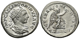 Elagabalus, 218-222 Antoninianus Rome 218-222, AR 22.00 mm., 4.72 g.
Laureate, draped and cuirassed bust r. Rev. Victory running r., holding wreath a...