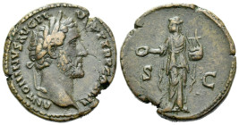 Antoninus Pius, 138-161 As Rome circa 145-161, Æ 25.00 mm., 10.52 g.
Laureate head r. Rev. Apollo standing facing, head to l., holding patera and lyr...