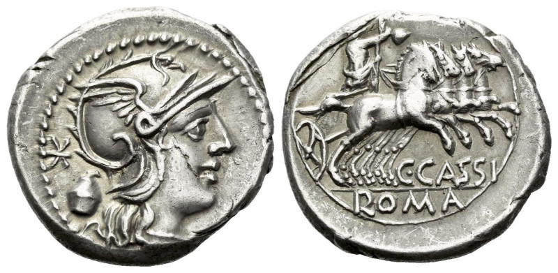 C. Cassius Longinus. Denarius circa 126, AR 19.00 mm., 3.84 g.
Helmeted head of...