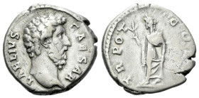 Aelius Caesar, 136-138 Denarius Rome 137, AR 17.00 mm., 3.21 g.
Bare head r. Rev. Spes advancing l., holding flower and hitching robe. C 55. RIC 2648...